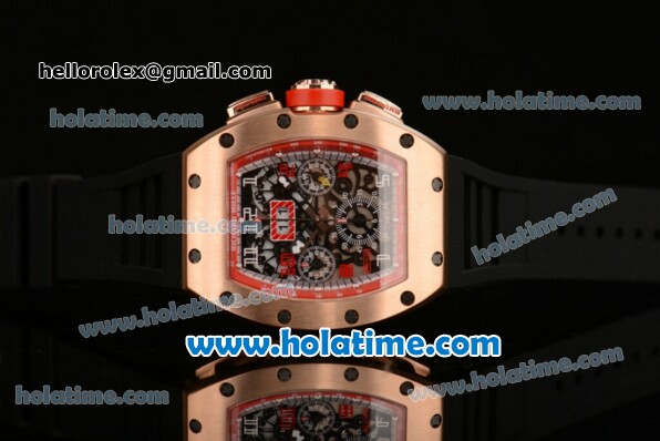 Richard Mille Felipe Massa Flyback Chrono Swiss Valjoux 7750 Automatic Rose Gold Case with Numeral Markers Black Rubber Bracelet and Skeleton Dial - Click Image to Close